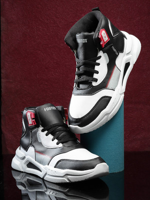 Footox Trendy Casuals Running Shoes For Men(Black, White , 8)