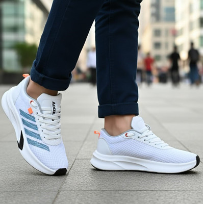 JK PORT Men's White Mesh Running Shoe with Aqua Blue Stripes Casuals For Men(White, Blue , 7)