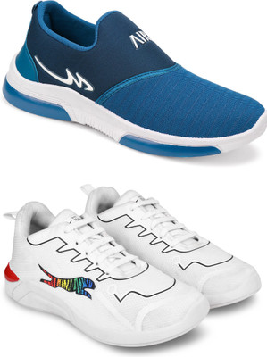 Free Kicks Combo Of 2 Shoes FK-Mexico & FK-PM-1100 Sneakers For Men(White , 7)