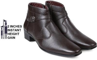 Baxxico Men's 2 Inch Elevator Height Increasing Formal Buckle Boots Slip On For Men(Brown , 9)