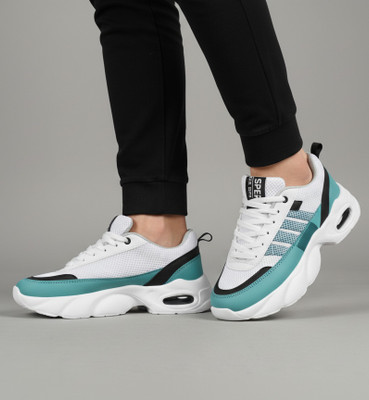 JK PORT White & Teal Lightweight Mesh Training Sneaker with Air Bubble Sole Casuals For Men(Blue , 8)