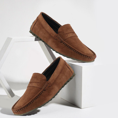 FAUSTO Suede Leather Side Stitched Slip On Driving Mocassin and Loafers For Men(Camel , 6)