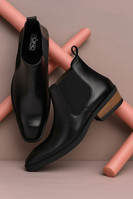 PONO Premium Leather Chelsea Boots | Trendy Slip-On Design Boots For Men(Black , 8)