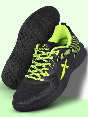 VECTOR X Luminous Elegant Design I Rubber Sole I Synthetic Upper With Mesh Tennis Court Badminton Shoes For Men(Black, Green , 4)