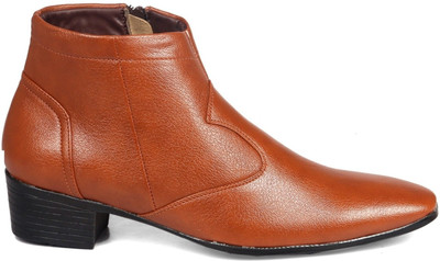 BXXY Heel Height Increasing Formal Party Wear Slip-on Boots For Men(Tan , 8)