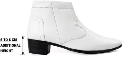 YUVRATO BAXI Men's White Height Increasing Faux Leather Formal Zipper Boots For Men(White , 8)