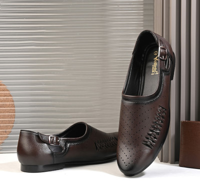 Vellinto Vellinto SHAHZAD Perforated Synthetic Leather Loafers with Stylish Buckle Detail Party Wear For Men(Brown , 7)