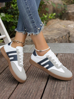 Layasa Colorblock Flat Sneakers with Ultra Soft Cushion Lace-Up All-Day Comfort Shoes| Sneakers For Women(White , 4)