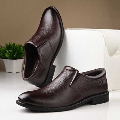 AUSERIO Genuine Leather Formal Shoes Slip On For Men(Brown)