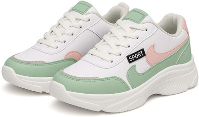 IG enterprises Stylish Casual Sneakers for women Trendy Lightweight Walking Sports Shoes Casuals For Women(White, Green , 6)