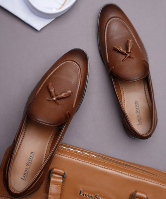 LOUIS STITCH Tan Formal Slipon Mocassin Shoes for Men (RGMCTA) - UK 8 Mocassin For Men(Tan , 8)