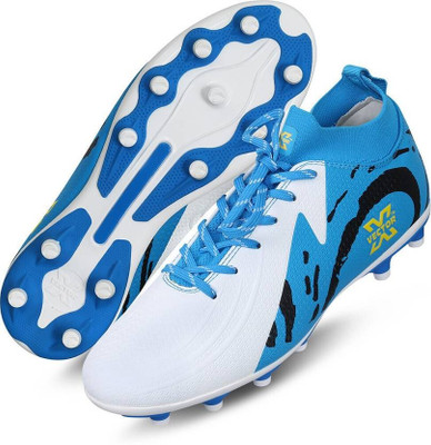 VECTOR X Octane 2.0 Imported High Grade PU Upper PU Sole Durbale Lightweight Embose Football Shoes For Men(White, Blue , 8)