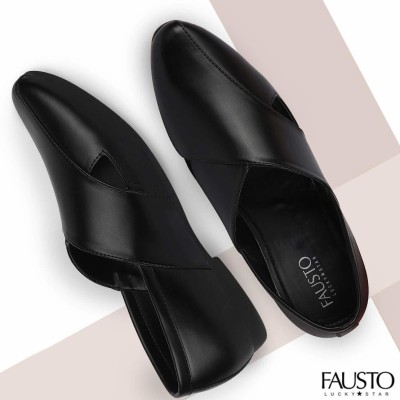 FAUSTO Criss Cross Slip On Mojaris and Loafers For Men(Black)