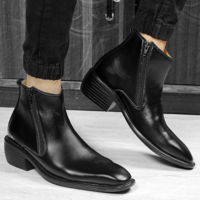 BXXY Men's Office Wear Formal Zipper Slip-on Brown Ankel Boots Boots For Men(Black)