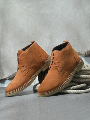 Layasa Men Mid-Top Solid Suede Desert Boots For Men(Tan , 6)