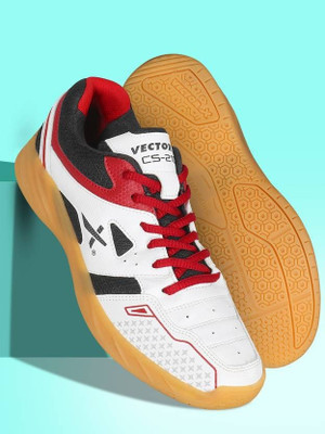 VECTOR X CS-2100 Synthetic Leather Upper With Rubber Non-Marking Sole Badminton Shoes For Men(White, Black , 6)