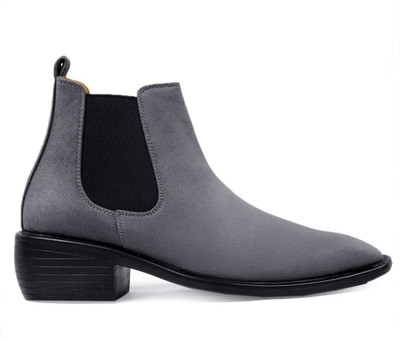 BXXY Heel Height Increasing Casual Chelsea Slip-on Boot For Men Boots For Men(Grey , 6)