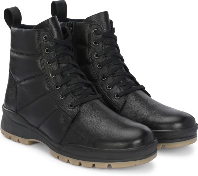 Delize Genuine Leather Ankle Derby Boots For Men(Black)