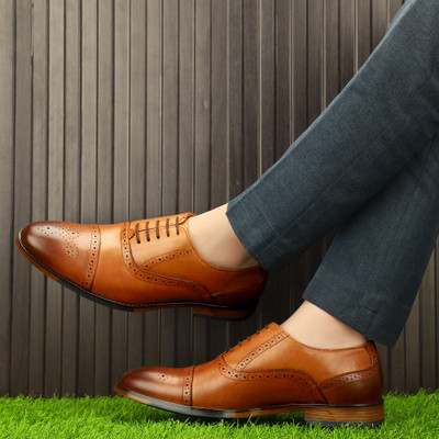 house of common Rich Quality Comfortable with Premium Leather Brogues For Men(Tan , 10)
