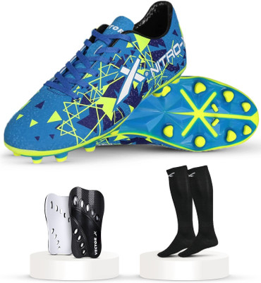 VECTOR X Combo Nitro X With Pair of Shin Guard & Stockings Soccer Kit Football Shoes For Men(Blue, Green , 5)