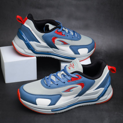 asian Powerkick-21 Sporty Sneakers for Men | Stylish, Comfortable & Daily Casual Shoes Running Shoes For Men(Grey, Blue , 7)