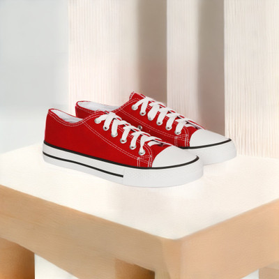 MOZAFIA Comfortable Canvas Lace-up Casual Sneakers Shoes For Women's Canvas Shoes For Women(Red , 3)