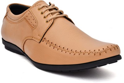 PILLAA Ganuine Leather Office Formal Shoes Derby Lace Ups Corporate Casuals For Men(Tan , 7)