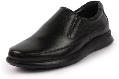 FAUSTO Genuine Leather Formal Dress Slip On Flat Heel Shoes For Office|Loafer|Cut Shoe Slip On For Men(Black , 9)