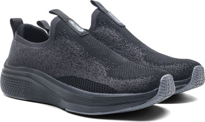 asian Wonderwalk Pro-21 Men’s Walking Shoe | Arch Support Walking & Gym Trainers Slip On Sneakers For Men(Black, Grey , 8)