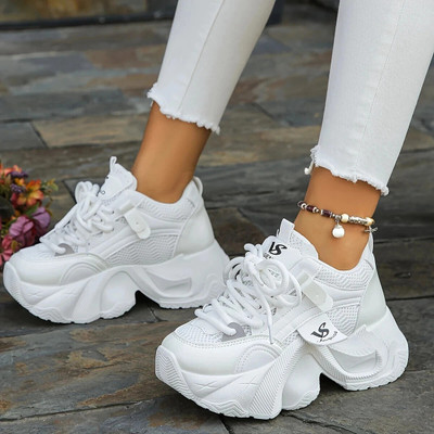 Echor Women's Casual Shoes White Chunky Sneakers|Women's Footwear Sneakers For Women(White , 4)