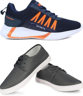 Free Kicks Combo of 2 FK- 394 & 201 Lightweight Running Shoes For Men(Blue, Orange, Grey)