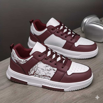 Socklines Men's Casual Shoes|Sneakers for Men|Texture Printed Shoes Sneakers For Men(Maroon , 8)