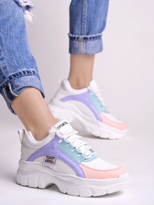 SHOETOPIA Smart Casual Lace-Up Sneakers For Women & Girls Sneakers For Women(White, Pink, Purple)
