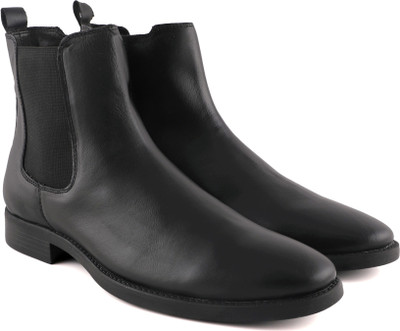 Freacksters Leather Chelsea Boots Side-Zip Extra Cushion Inner Sole Boots For Men(Black , 10)
