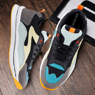 KILLER Men's Latest Mesh Material Sports Lace-up Running Shoes Running Shoes For Men(Yellow , 8)