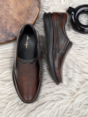 Allen Cooper Genuine Premium Leather Luxury Business Formals Slip On For Men(Brown , 9)