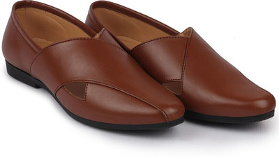FAUSTO Criss Cross Slip On Wedding Party Juttis and Mojaris For Men(Tan , 9)