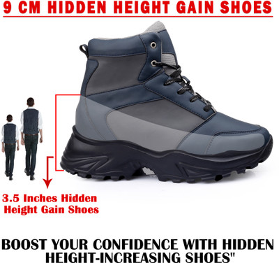 BXXY Men' 3.5 Inch Hidden Height Increasing Black Casual Sneaker Laceup Ankle Boot Sneakers For Men(Black , 6)