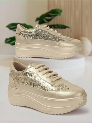 VENDOZ GLITTERY PARTY WEDDING AND CASUAL WEAR Sneakers For Women Sneakers For Women(Gold , 3)