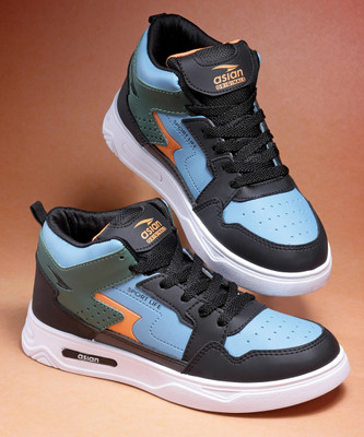 asian Casual Sneaker Shoes for Men | Soft Cushioned Insole || Boston-13 High Tops For Men(Black, Blue , 8)