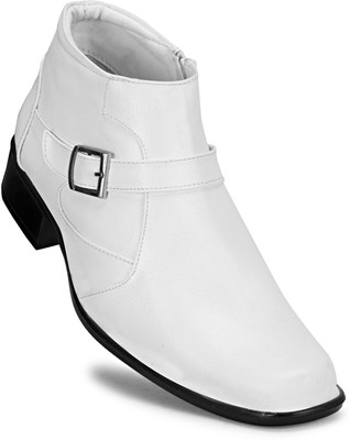 Vincenzo Royal Look Shoes for Men/Casual Shoes for Men/Latest Patent Leather Zip/Chain Boots For Men(White , 10)