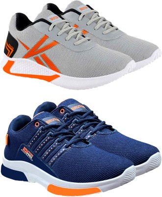 BRUTON Combo Pack of 2 Sports Shoes Running Shoes For Men Running Shoes For Men(Grey, Orange , 10)