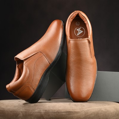 AUSERIO Genuine Leather Formal Shoes Tan Slip On Light|Comfort|Trendy|Premium Shoes Slip On For Men(Tan)