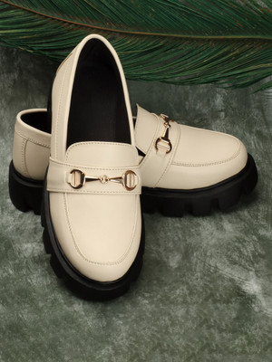 Zapatoz Embellished Horsebit Loafers For Women(Beige , 5)