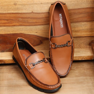 MUTAQINOTI Men's Tan Luxury Leather Shoe Moccasin Loafers For Men(Tan)