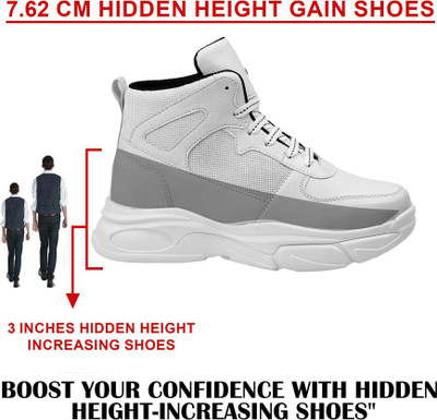 BXXY Men's 3 Inch Hidden Height Increasing White Casual Sneaker Laceup Shoes Running Shoes For Men(White , 6)