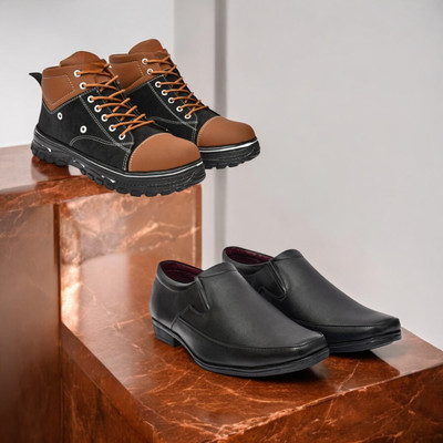 KRITON Trendy & Durable Men’s Boots – Perfect for Everyday Wear Boots For Men(Brown, Black , 9)