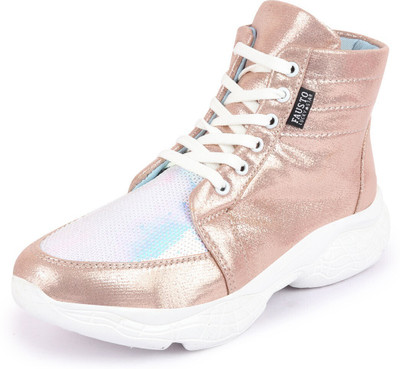 FAUSTO Embellished Casual Fashion High Ankle Heel Lace Up with Anti Skid Sole Sneakers For Women(Pink , 7)
