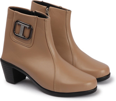 ladies hub Formal Ladies Boot Shoes for Winter Season, Party Wear & Stylish Ankle Boots For Women(Beige , 4)