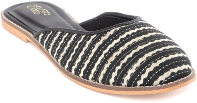 Ekta Women black bagru block print Handcafted slipon mules Ethnic Mule For Women(Black , 3.5)